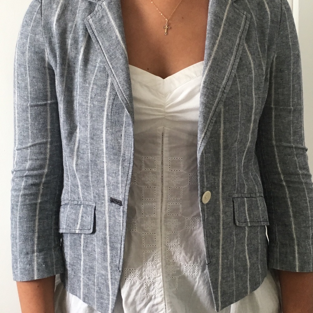 american eagle grey and white striped blazer